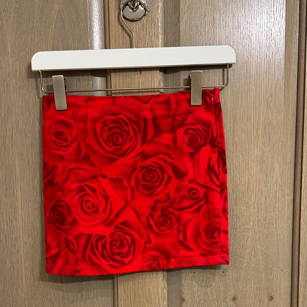 Bailey Rose Red Print Denim Mini Skirt size XS